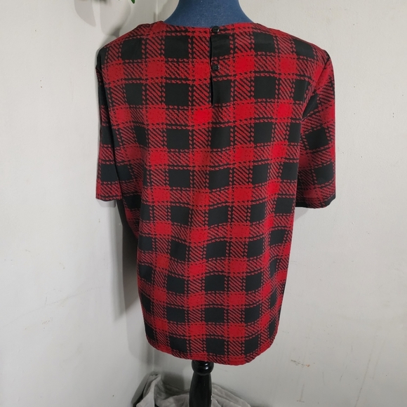 Vintage Buffalo Plaid Short Sleeve Blouse Top - Picture 4 of 6